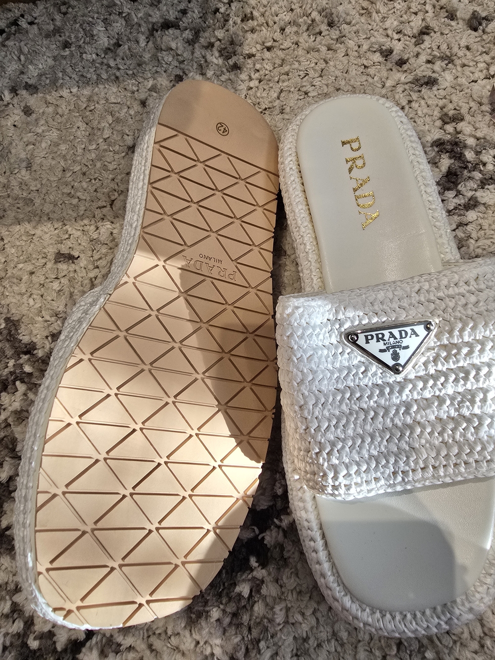 Prada White Raffia Slide Sandals - Picture 4 of 6